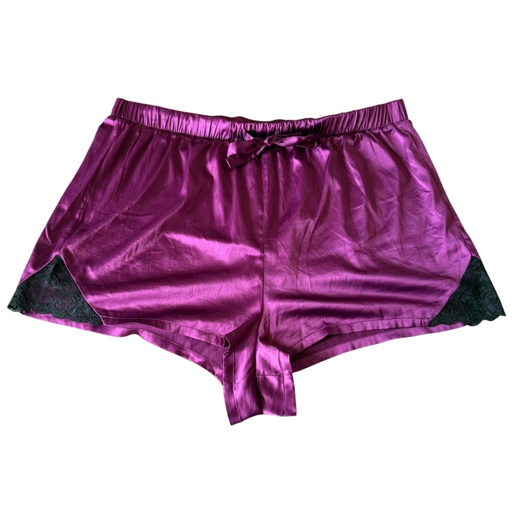 Torrid Purple Satin Lace Trim Sleep Shorts Plus Size 2 Elastic Waist Bow Pajamas